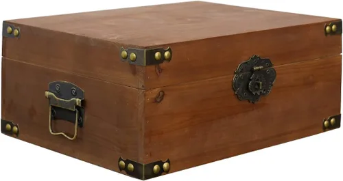 Caja de almacenamiento decorativa vintage con tapa de madera duradera, caja del tesoro (13.58 x 10.23 x 5.51 pulgadas)