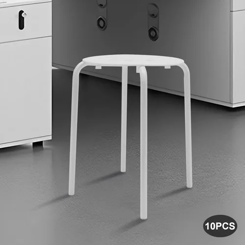 Vista 7 de 10Pcs Stacking Stools Set, 17.7inch Portable Plastic Stackable Decoration Stools with Metal Frame, Backless White Stool with Round Top for Kids