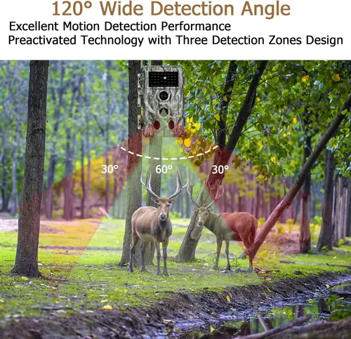 Vista 5 de Paquete de 3 cámaras Trail de 64MP 1296P con visión nocturna sin brillo y detección de movimiento, gran angular de 120°, tiempo de disparo de 0.1s