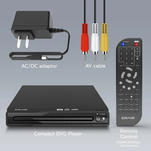Vista 3 de Craig CVD401A Reproductor de DVD HDMI Compacto con Control Remoto en Negro Compatible con DVD-R/DVD-RW/JPEG/CD-R/CD-R/CD Escaneo Progresivo