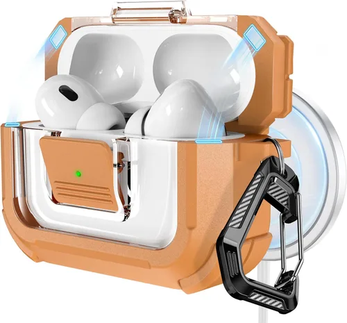 Vista 9 de RFUNGUANGO Funda para AirPods Pro 2, compatible con AirPods Pro de 2ª/1ª generación, compatible con MagSafe, bloqueo automático magnético con kit