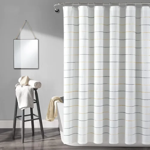 Vista 10 de Lush Decor Cortina de Ducha de Algodón Teñido con Hilo de Rayas Ombré, 72" W x 72" L, Arcoíris - Cortinas de Ducha de Tela - Cortina de Baño a Rayas