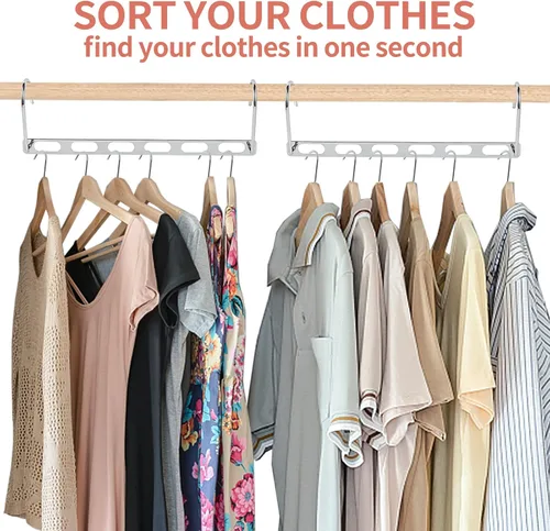 Vista 7 de Perchas que ahorran espacio, paquete de 12 organizadores de perchas de metal, ahorran espacio en el armario, perchas mágicas plegables para ropa