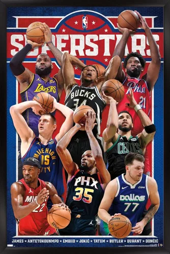 Vista 8 de NBA League - Póster de pared Superstars 23, 22.4 pulgadas de largo x 14.7 pulgadas de ancho, versión enmarcada de madera de granero