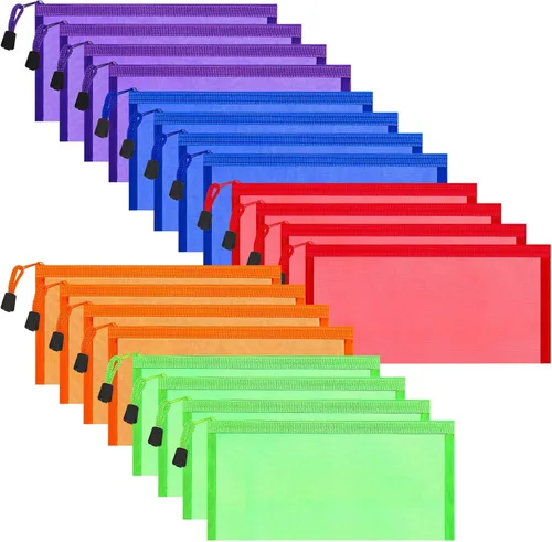 Vista 13 de Paquete de 20 bolsas de malla multicolor con cremallera, bolsas para lápices con cremallera, bolsas de viaje multiusos para cosméticos, suministros