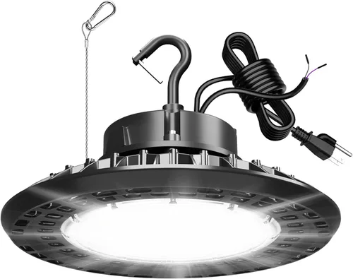 Vista 14 de UFO - Luz LED de alta bahía de 150 W, luces LED de alta bahía de 22,500LM, 0-10 V, regulables, luces LED de alta bahía para tienda, cable de 5