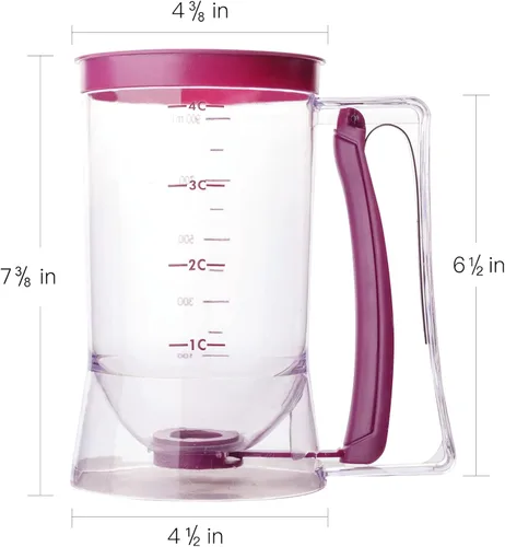 Vista 7 de Dispensador de masa para panqueques, dispensador de panqueques de 4 tazas con mango para apretar, perfecto para hacer cupcakes, crepes, waffles
