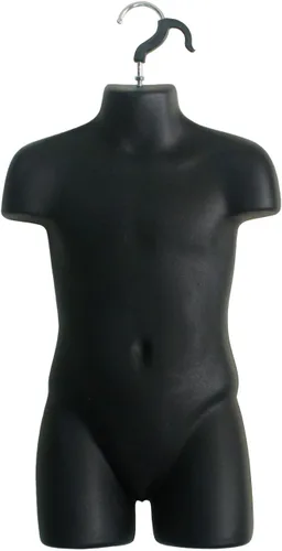 Vista 6 de DisplayTown Torso de maniquí infantil negro, forma de vestido con espalda hueca, con soporte acrílico para encimera o colgar, fácil de montar