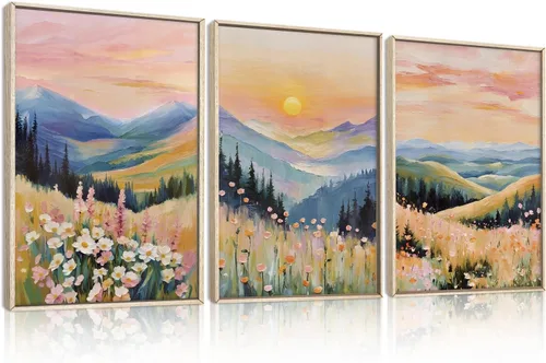 Vista 18 de HOURIA Navy Blue Neutral Tan Leaf Framed Canvas Wall Art Set,Wabi Sabi Boho Mid Century Leaves Wall Decor,Modern Abstract Minimalist Beige Botanical