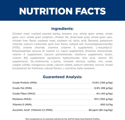 Vista 6 de Comida para perros seca para longevidad, activa, de pollo Hill´s science diet, arroz y cebada para adultos mayores de 7 años