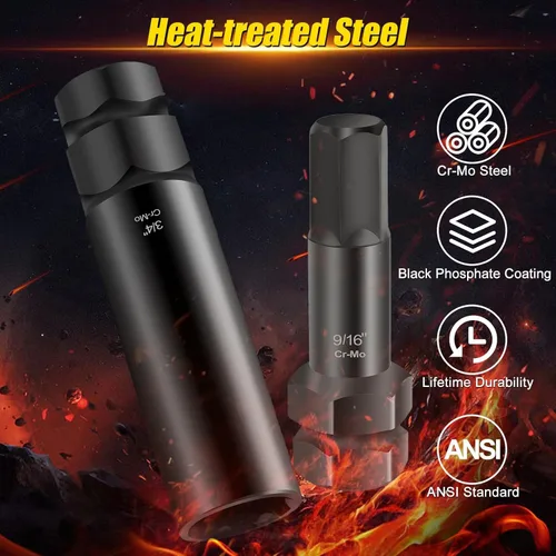 Vista 8 de Topec Juego de 16 llaves maestras de tuerca de bloqueo Juego de llaves de 5, 6, 7, 12 ranuras, estilo estrella y hex interno, acero CR-MO