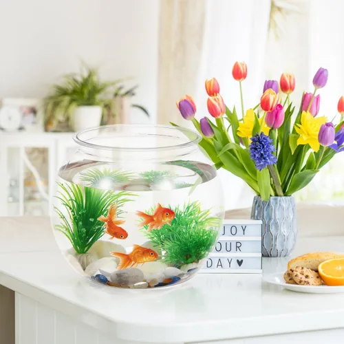 Vista 5 de Tanque de peces Betta de plástico para acuario: cuenco grande de peces de colores transparente, maceta de burbujas transparentes con resistente a