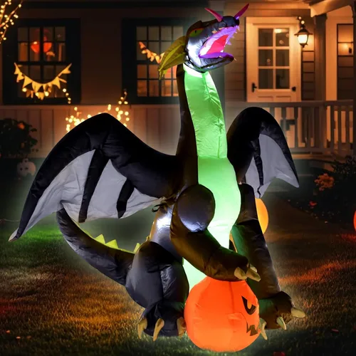 Vista 3 de Dinosaurio inflable de Halloween de 4 pies con luces LED para interiores y exteriores, decoración de fiesta de vacaciones