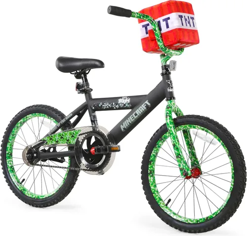 Minecraft 18-Inch Kids Bike - Unisex Bike with Creeper Graphics, Coaster Brake, Adjustable Seat, Removable Training Wheels, Ages 6-9, 42”-53” Tall