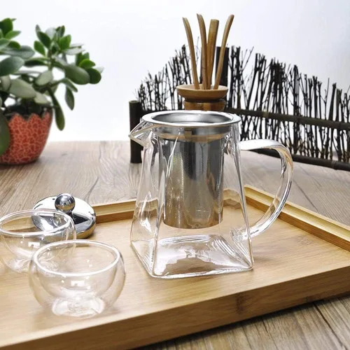 Vista 9 de Tetera de vidrio de 11.8 onzas con infusor, vidrio de borosilicato, 11.8 fl oz, transparente, acero inoxidable, apta para lavavajillas