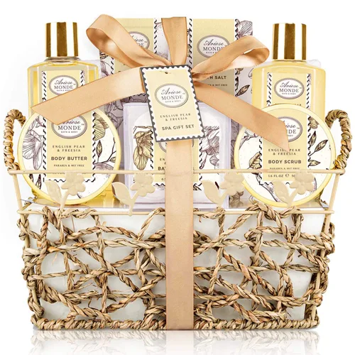 Vista 11 de Cestas de regalo de spa - Set de baño de coco y vainilla para mujer, kit de spa relajante de lujo con bombas de baño, loción corporal y exfoliante