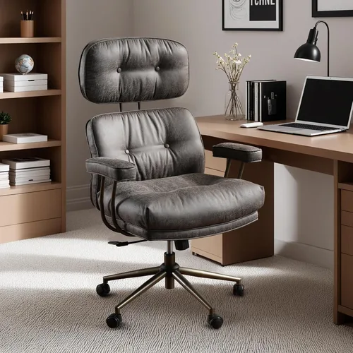 Vista 21 de Silla ergonómica de oficina giratoria de piel sintética para oficina en Marrón
