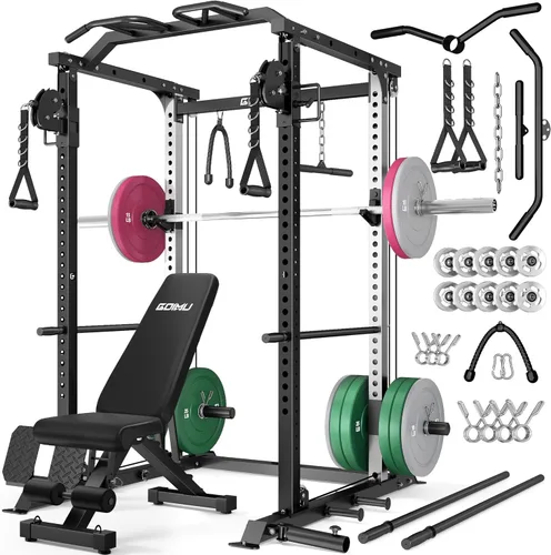 Vista 14 de DP01 - Jaula de potencia, estante para sentadillas de 2000 libras con cable cruzado y sistema de polea doble independiente, jaula completa