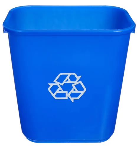 Amazon Basics Cesta de basura rectangular para oficina comercial, con logotipo de reciclaje, 7 galones (paquete de 2), azul