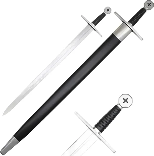 Medieval Knights Templar - Espada larga con vaina, 41.25 pulgadas, guardia de acero, envuelta en madera dura