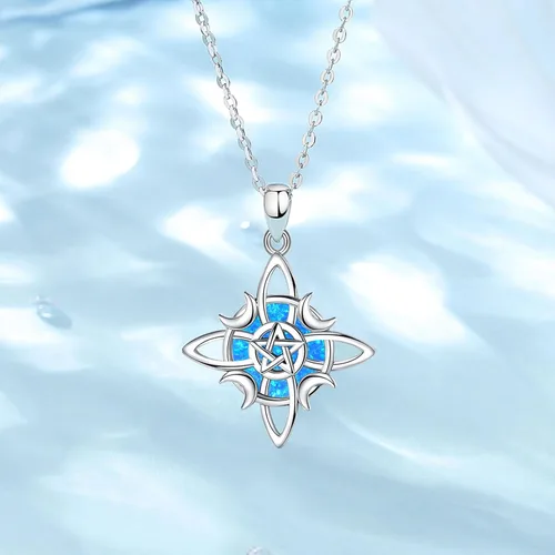 Vista 3 de EUDORA Collar de plata de ley S925 con nudo de brujas con tetragrammaton pentagrama, rueda de Hekate, Lilith Moon Witchy colgante para mujer