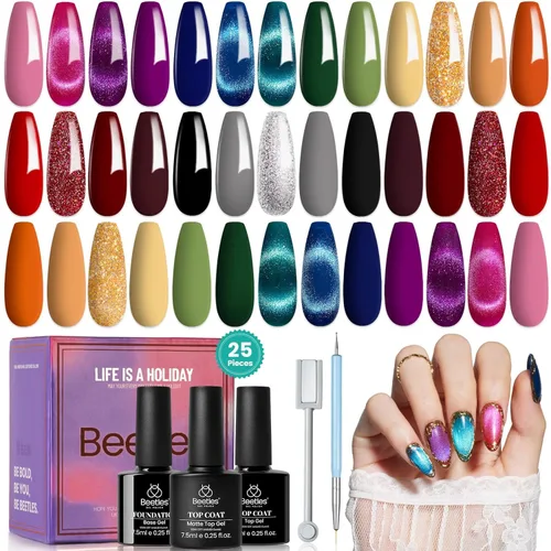 Vista 21 de Beetles - Kit de 69 esmaltes de uñas de gel con luz UV – Kit de esmalte de uñas de gel de 35 colores con base y capa superior brillante