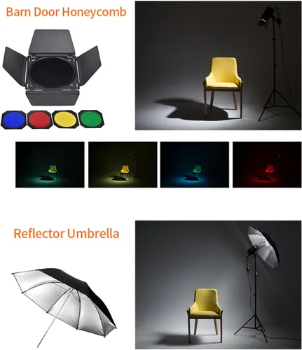 Vista 9 de GODOX MS300V - Kit de luz de fotografía flash de estudio, 2.4G 300W Bowens Mount Strobe Flash Kit de iluminación con soporte de luz, caja de luz