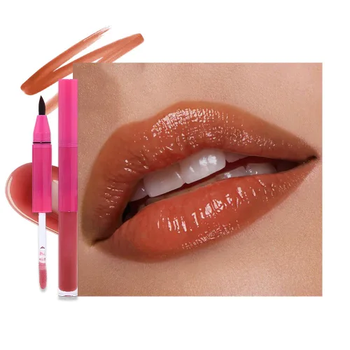 Vista 19 de evpct Lápiz labial líquido mate rojo caramelo con aceite de labios, acabado brillante, lápiz labial 2 en 1, resistente al agua de larga duración