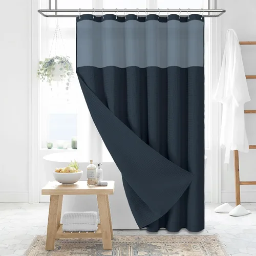 Vista 54 de Cortina de ducha Dynamene de tela blanca, cortinas de ducha de lujo para hotel con textura de nido de abeja, cortinas de baño pesadas de 72