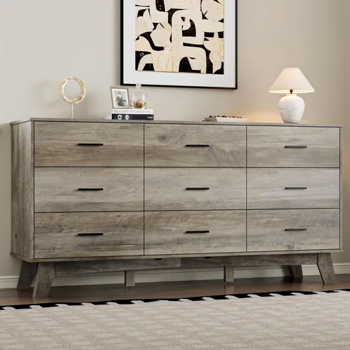 Vista 17 de BORNOON Cómoda para dormitorio con 7 cajones, cómoda moderna de 47.2 pulgadas de ancho con manijas de metal, base en forma de X y pata central