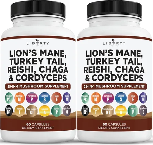 Vista 9 de Liberty Lifestyle Suplemento de Hongo Mane de León con Cola de Turquía, Reishi, Cordyceps, Chaga con Raíz de Malvavisco - 1 Paquete