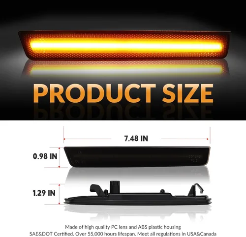 Vista 6 de Luces LED de señalización lateral para parachoques delantero, lámparas de señal de estacionamiento ámbar para Dodge Challenger 2015-2023, lente