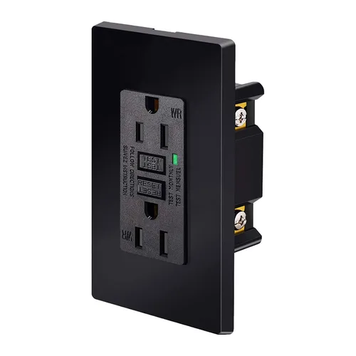 SuperInk Toma GFCI negra de 15 amperios, toma eléctrica GFI negra, receptáculo de interruptor de circuito de falla de tierra, resistente a la