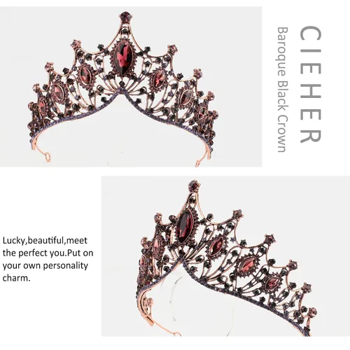 Vista 3 de CIEHER Corona barroca de reina para mujer, tiaras y coronas de boda con diamantes de imitación, corona de princesa vintage, tiara de cumpleaños