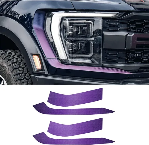 Vista 5 de JHO Kit de calcomanías de vinilo de grano de carbono morado para automóvil, calcomanías autoadhesivas para decorar Ford F-150 Raptor 2021 2022 2023