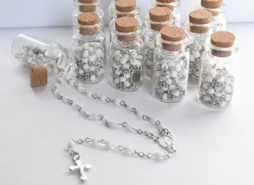 12 piezas – Bautismo, botella de primera comunión Rosario Favor Diamante Blanco Recuerdos para Primera Comunión Niña Niño