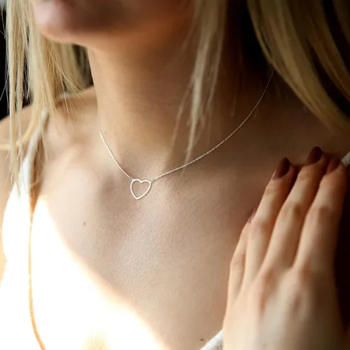 Vista 6 de Tewiky - Lindo collar de corazón, collar gargantilla con colgante de corazón de oro de 14 quilates, collar de cadena de corazón abierto de oro