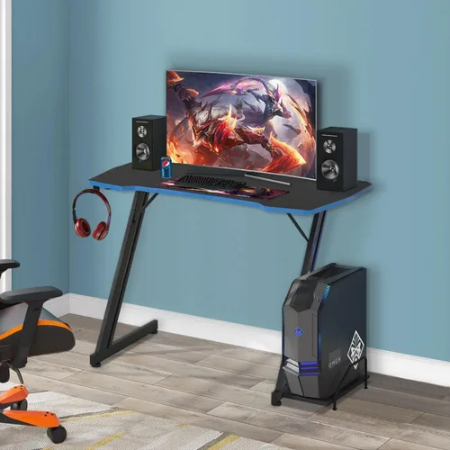 Vista 2 de BestOffice Gmaing Desk Z Shaped 39.4in Computer Gaming Workstation Ergonomic Gaming Table with Headphone Hook for Game Players, Blue
