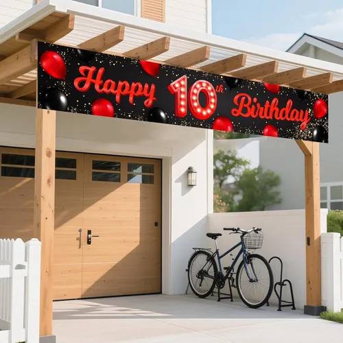 Vista 5 de TfNl Bn Feliz Cumpleaños Rojo y Negro Banner (10)