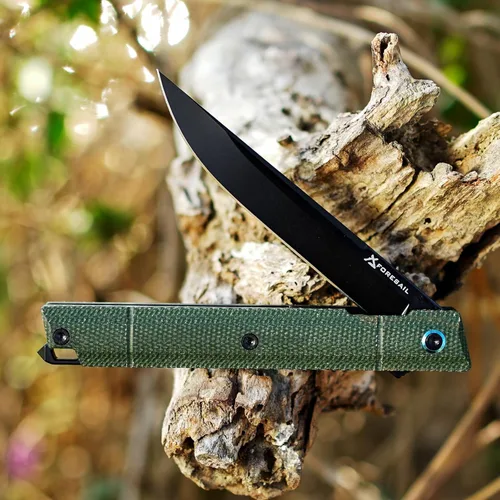 Vista 44 de Cuchillo plegable de bolsillo FORESAIL, hoja de acero DC53 y mango G10. Con clip de bolsillo y rompecristales, cuchillo de bolsillo para hombres