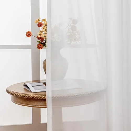Vista 4 de Cortinas traslúcidas blancas con pliegues elegantes de 84 pulgadas, 1 panel, cortinas plisadas para sala de estar, puerta corrediza de vidrio