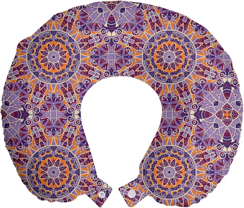 Vista 48 de Ambesonne Almohada de viaje para pizza, con patrón dibujado a mano, menú de pizzería, comida rápida, deliciosa comida gourmet, accesorio de viaje