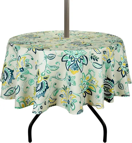 Vista 19 de ColorBird Mantel para exteriores con estampado botánico Spring Bloom, resistente al agua, a prueba de derrames, tela de poliéster con agujero