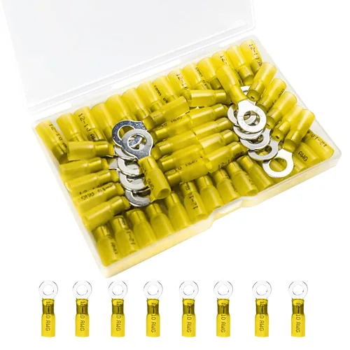 Vista 7 de 50 unidades de conectores termocontraíbles para cables, terminales de anillo impermeables 12-10 AWG, terminales de cable 12-10 AWG #10 para uso
