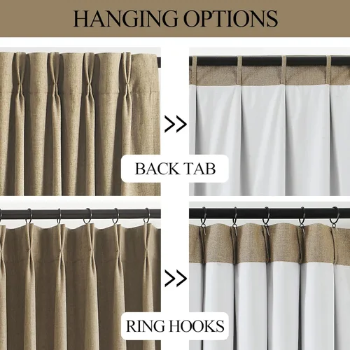 Vista 4 de Vision Home Cortinas marrones con pliegues pinzados, opacas completas, cortinas de ventana de lino mezclado para oscurecer la habitación, cortinas