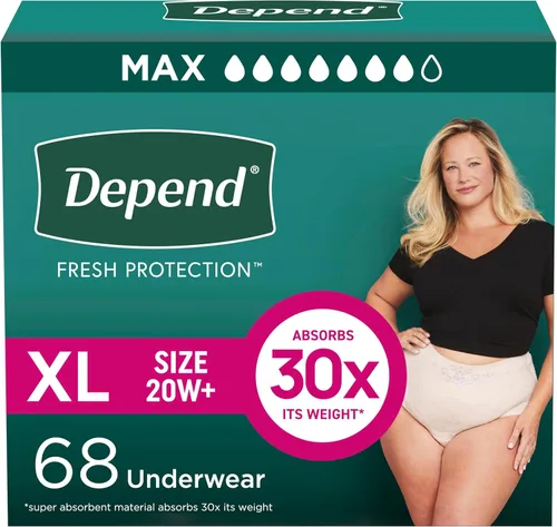 Vista 26 de Depend Fresh Protection - Pañales para adultos, ropa interior para incontinencia y pérdida de orina posparto para mujer, desechable, máxima