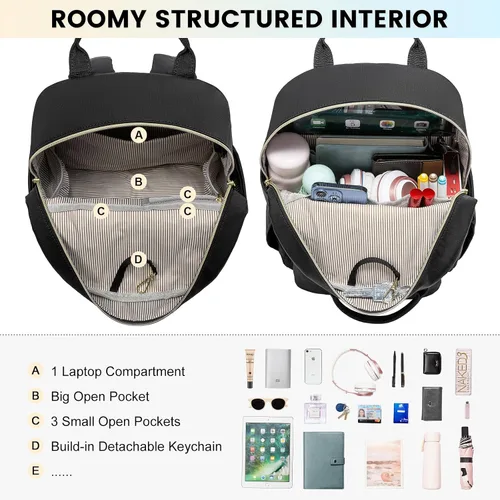 Vista 3 de LOVEVOOK Mini Mochila Bolso para Mujeres Mochila Pequeña Bonita Mochila de Día a la Moda, Negro-a, Compacto