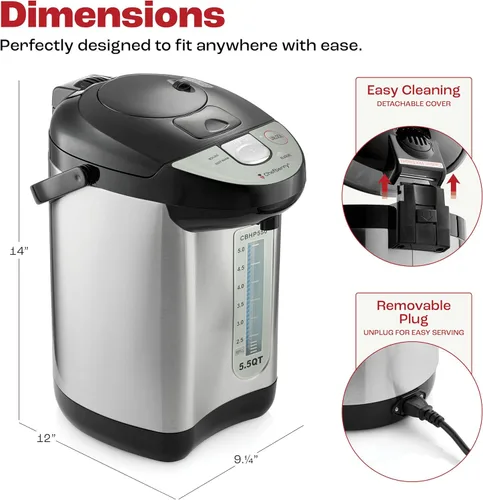 Vista 6 de Caldera y calentador de agua caliente prémium de 5.5 cuartos de galón con dispensación automática y bomba manual, función de calentamiento rápido