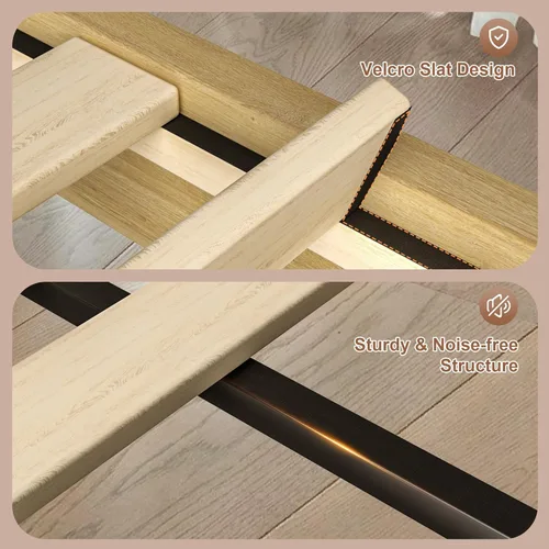 Vista 31 de VECELO Base de cama tamaño Queen tapizada con cabecera de algodón y lino ajustable en altura, listones de madera resistente, espacio debajo