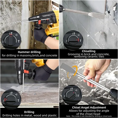 Vista 4 de SDS-Plus - Taladro de martillo giratorio inalámbrico compatible con batería Dewalt de 20 V (sin batería), motor sin escobillas, embrague